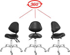 Saddle Stool Dental Hygienist Chair with Back Support, Rolling Esthetician Saddle Stool for Lash Salon Tattoo Shop Spa Dentist Clinic (with Backrest, Black)