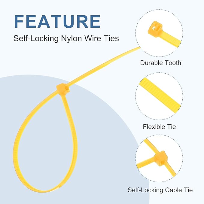 PATIKIL Cable Zip Ties 14 Inch, 100 Pcs Self-Locking Nylon Wire Tie Wraps Heavy Duty Cord Management with 50 lbs Tensile Strength for Indoor and Outdoor, Yellow (0.2" W)