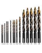COMOWARE 15Pcs Stepped Point Drill Bit Set, 1/16" – 3/8" Drill Bit Index,HSS M2 Jobber Drills Bits, No Pre-Drilling, Titanium-Coated, 3-Flat Shank, Drills Bits Set for Metal/Plastic/Acrylic/Wood