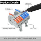 3Pcs Lever Wire Connectors, 2 in 8 Out, Push-in, 4-2.5 mm² Quick Wiring DIN Terminal Blocks, 30Pcs Wire Ferrules Terminals & 5.51 Inch DIN Rail Included