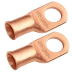 SELTERM 2pcs 1/0 AWG 1/2" Stud (Wide Pad) Copper Wire Lugs, Battery Lugs, Ring Terminals, Battery Cable Ends, 0 Gauge Ring Terminal Connectors, UL Heavy Duty Bare Copper Eyelets Battery Cable Lugs