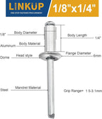 Linkup 400pcs pack 1/8" x 1/4" Pop blind Rivets, 3.2mm x 6.4mm pop rivets,Aluminum Body Steel Mandrel Rivets (Silver),Dome Head aluminum rivets