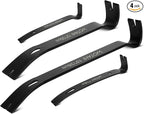 4-Piece Flat Pry Bar Set - 15",12",7",5.25" Heavy Duty Nail Puller, Utility Claw Bar, Wonder Bar, Crowbar, Mini Pry Bar, High Carbon Steel Forged Nail,baseboard and trim removal tool kit