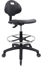 CHAIR MASTER Drafting Stool - Easy to Clean! Ergonomic Polyurethane Chair. Seat Height Adjustable w/Heavy Duty Footring for Home, Automotive, Lab, Cleanroom (Soft Roller Blade Casters, Tall Stool)