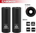 CASOMAN 2PCS 1/2-Inch Drive Deep Impact Socket-19mm, 6-Point, Metric, CR-MO
