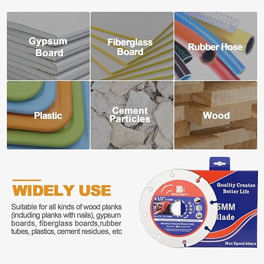 Carbide Multi Wheel,BRSCHNITT 2pcs 4-1/2 Inch (115mm) with Arbor 7/8" Tungsten Carbide Cut Off Wheel for Wood,Laminate,Gypsum Board,Plastic for Angle Grinder Cutting Disc
