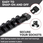 ALOANES 9 PC ABS Socket Organizer, 1/2 inch, 3/8 inch and 1/4 inch Drive Socket Rail Holders, Heavy Duty Socket Racks, Black Rails with Black Clips
