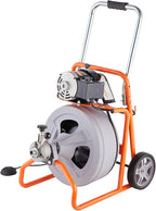 VEVOR Drain Cleaner Machine 100FT x 1/2 Inch, Auto Feed Sewer Snake Drain Auger on Wheels, Portable Drain Cleaning Machine with 8 Cutters & Air-activated Foot Switch for 2" to 4" Pipes