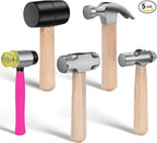 5Pcs Small Hammer Set - 10oz Rubber Mallet Hammer, 18oz Mini Sledge Hammer, 12oz Double-Faced Mallet, 11oz Ball Peen Hammer, 10oz Claw Hammer with Short Wood Handle for Lightweight Home Repair & Craft