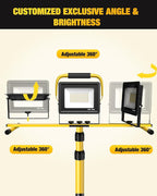 Upgraded LED Work Lights with Stand, 21000 Lumen, 3-Head Adjustable Work Light, Waterproof Foldable Tripod, Extended Cord for Outdoor & Indoor Job Sites, Workshops, Construction, Garage Lighting