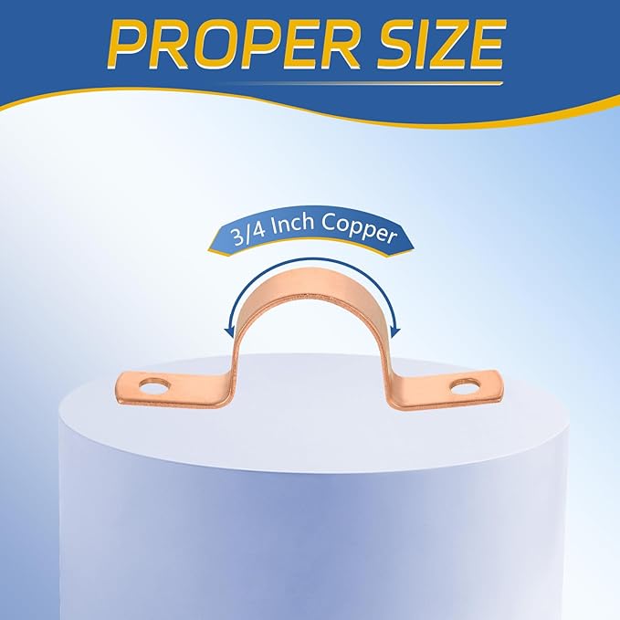 100-PACK GUOFIS 3/4Inch C x 3/4Inch C Copper Pipe Straps Clamp with Two Holes, Two-Hole Clamps Mount for Residential, Commercial(COPPER024-100Pack)