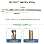 METALLIXITY Drill Bit (#26) 12Pcs, M2 High-Speed Steel Micro Number Bits Spiral Flute 135°Point Tip Gold Finish for Stainless Steel Iron Copper Aluminum Hard Metal