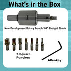 ASSORTS Precision Rotary Broach with 3/4” (19.05 mm) Shank & H.S.S Square Punch 7 Pcs– Ideal for CNC, Lathe, Milling & Drilling Machines