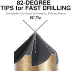 Aleric Countersink Drill Bit Set, High Speed Steel Counter Sinker Drill Bit 5Pcs 5 Flute 6mm Hex Shank with 82 Degree Mill Cutter Bit Countersink Bits for Wood Metal in Size 1/4” 3/8” 1/2” 5/8” 3/4”
