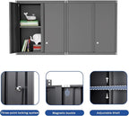 Metal Garage Wall Cabinet, Metal Wall Mounted Storage Cabinets with Lockable Doors and Adjustable Shelves, Floating Tool Cabinet for Garage, Home Office, Kitchen,Black