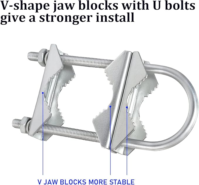 Double Antenna Mast Clamp V Jaw Block with U Bolts, Heavy Duty Mast to Mast Mount Bracket Kit for Outdoor Antenna 2 Sets