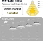 300W UFO Led High Bay Light,120VAC,5000K Daylight Commercial Bay Lighting,IP66 Waterproof,45050LM,1300W MH/HPS with Plug Area Light for Warehouse/Shop/Workshop/Barn/Gym/Factory