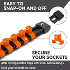ALOANES 3 PC ABS Socket Organizer, 3/8 inch, Drive Socket Rail Holders, Heavy Duty Socket Racks, Black Rails with Orange Clips