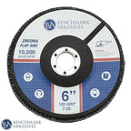 Benchmark Abrasives 6" x 7/8" Premium High Density Jumbo Zirconia Type 29 Flap Discs for Angle Grinder, 6 Inch Sanding Discs, Finishing, Deburring, Rust Removal - (10 Pack) 120 Grit