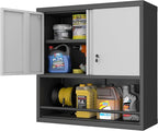 Metal Cabinet Wall Mounted, Garage Wall Storage Cabinets with 2 Door & Adjustable Shelves, Metal Wall Storage Cabinet for Bathroom, Office, Warehouse