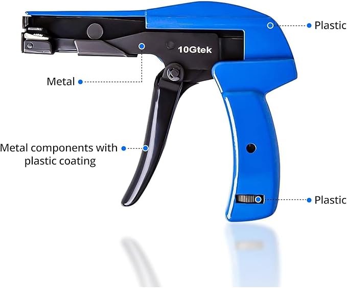 Cable Tie Gun, Fasten and Cut Zip Tie Tool with Steel Handle, for Tightening and Cutting Off Nylon Cable Tie, Plastic Zip Tie, Blue