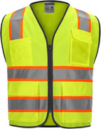 9 Pocket High Visibility Class 2 Safety Vest with Reflective Strips and Zipper Closure for Men & Women in Lime, 2XL