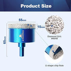 Dry Diamond Core Drill Bit Set,BRSCHNITT 2 1/8 Inch (55mm) Diamond Hole Saw Core Drill Bit with Triangle Shank for Porcelain Tile Ceramic Stone Granite Marble