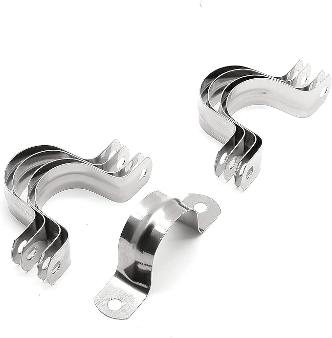 16Pcs 1 1/4 Inch Stainless Steel Conduit Clamps, Two Hole Strap U Bracket Rigid Pipe Strap Metal U Clamp Conduit Strap Tension Clips U-tube Clamp Heavy Duty