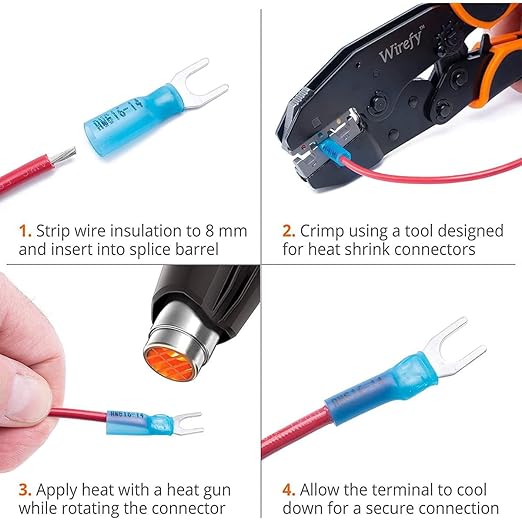100PCS AWG16-14 Heat Shrink Fork Connectors,Insulated Fork Spade #8 Wire Connectors Kit,SV2-4 Waterproof Marine Crimp Terminals for Watercraft, Electronics, Automotive