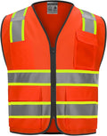 9 Pockets Hi Vis Safety Vest with Reflective Strips & Zipper Construction for Men & Women - Orange, 3XL