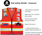 Dib Safety Reflective Mesh Vest High Visibility Two Tone with Pockets and Zipper, Red Mesh with Yellow Trim 2XL