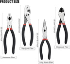 4 Pack Precision Basics Pliers Set-8'' Slip Joint, Long Needle Nose Pliers, Lineman, And 7''Diagonal Pliers for DIY, Construction, Machinery, Home Maintenance and Garden Projects