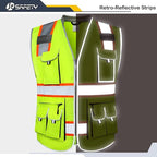 JKSafety 10 Pockets Class 2 Hi-Vis Zipper Front Yellow Safety Vest | Cushioned Collar | High Reflective Tapes with Extended Neon Orange Strips | Meets ANSI/ISEA Standards (XX-Large, 89-Yellow)
