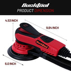 Bucktool 3.0 Amp 6 Inch Orbital Sander Brushless Motor, 4000-10000 Variable Speed, 5mm Orbit Diameter, with Precision Dust Control & 4 Sanding Pads