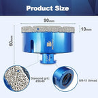 3-1/2 Inch Diamond Core Drill Bit for Porcelain Tile Ceramic Marble Granite Drilling,BRSCHNITT 1pc Vacuum Brazed Diamond Hole Saw with 5/8-11 Thread (90mm)