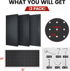Pegboard, Metal Peg Board, Pegboards Wall Organizer with 57 Pcs Hooks, Sturdy Peg Board for Garage Tool Organization, Home & Office Wall Decoration (Black, 3 Pack)
