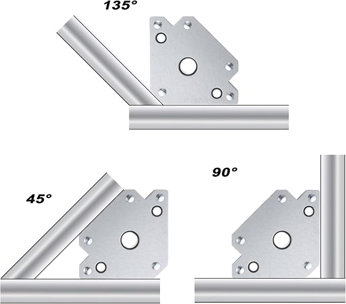 HARFINGTON 2pcs Welding Magnets 154.32 lbs Magnetic Welding Clamp Holder Galvanized Iron Arrow-Shaped Tool 45, 90, 135 Degree with Center Hole for Fixed Angles, Silver Tone