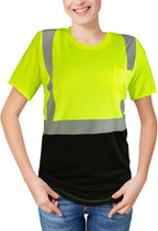 High Visibility Shirts Quick Dry Safety T Shirts with Reflective Strips and Pocket Short Sleeve Mesh Hi Vis Construction Work Class 2 Shirt for Men/Women Black Bottom Lime,6XL
