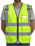 Dib Safety Vest Reflective ANSI Class 2, High Visibility Vest with Pockets and Zipper, Construction Work Vest Hi Vis Yellow 3XL