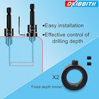 DKIBBITH 12-Piece Countersink Drill Bit Set with 5 Spare Bits, 2 Limit Rings, 1 Hex Key, 2 Screws & Case - 3-in-1 Wood Countersink Bit for #6#8#10#12#16 Screws, 82°Chamfer, Depth Adjustable.