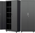 Pataku 73" Metal Storage Cabinet with Wheels, Garage Storage Cabinet with 4 Adjustable Shelves & Lockable Doors for Garage Home Office, Heavy Duty Tool Cabinets