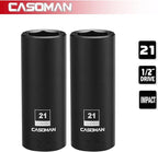 CASOMAN 1/2-Inch Drive x 21mm Deep Impact Socket, 2PCS Set, 6-Point, Metric, CR-MO