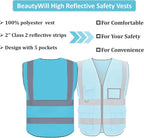 BeautyWill Custom Logo 10/20 Pack Safety Vest Class2 High Visibility Vest with Pockets Breathable Construction Vest Bulk