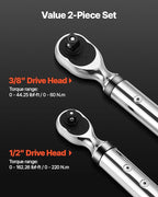 VEVOR Digital Torque Wrench 3/8 1/2 Inch Drive, 0-44.25FT.LB(0-60Nm)/0-162.26FT.LB(0-220Nm) ±2% Accuracy, Electronic Torque Wrench with Preset Mode,Vibration,Buzzer,LED Notification,5Units of Measure