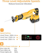 VTEK Brushless Cordless Reciprocating Saw,3 Level Speed Setting,Cordless Power Reciprocating Saw,0-3000RPM Reciprocal Saw,Reciprocating Saws for Woods/Metal/Plastic/Brick Cutting