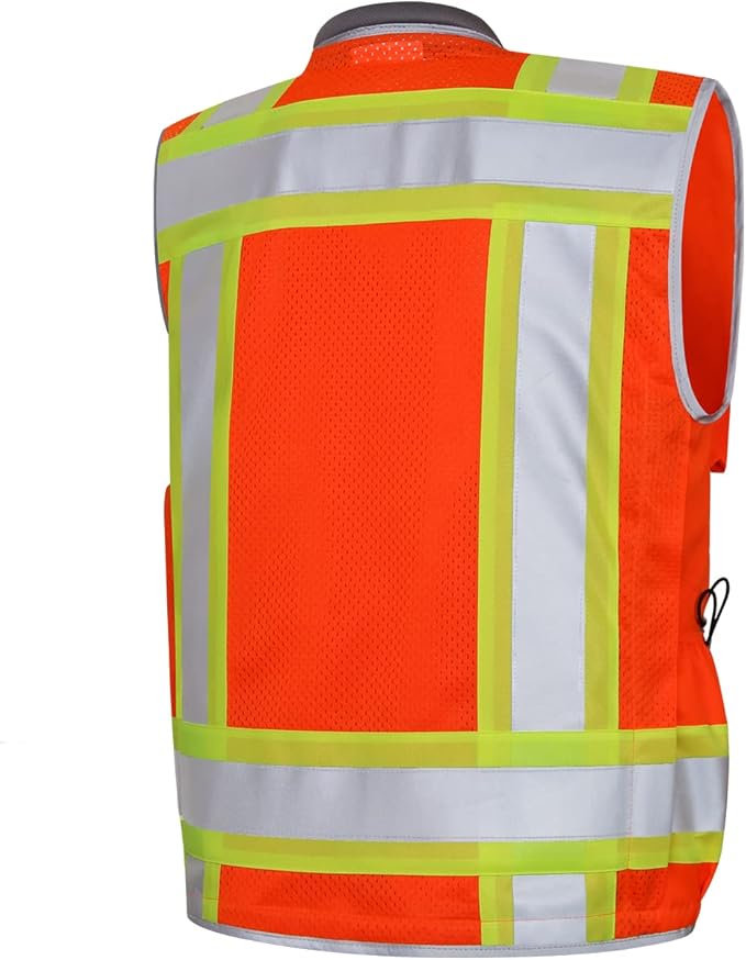 Dib Safety Reflective Vest Heavy Duty, High Visibility Two Tone Engineer Vest, Made with 3M Tape, Padded Collar, Retractable ID Pocket, Orange XL