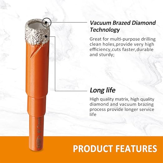 Dry Diamond Drill Bit Set,BGTEC 1pc 1/4" 6mm Hole Saw for Granite,Marble,Masonry, Concrete, Tile/Ceramic, Glass, Hard Plastic,Vacuum Brazed Diamond Core Drill Bit Kit