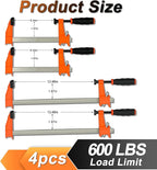 Yiad Clamp Set for Woodworking, 12 Inch 2PCS + 6 Inch 2PCS F Style Bar Clamps, Heavy Duty Wood Clamps for Furniture Installation, Garage & Workshop Use