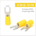 90PCS Fork Wire Connectors Insulated - Yellow 12-10 AWG M5 Stud Size #10 - U-Type Tinned Copper Spade Electrical Crimp PVC Terminals
