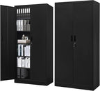 BESFUR Metal Cabinet with 5 Adjustable Shelves and Doors, Locking Storage Cabinet for Garage, Classroom and Office - Black